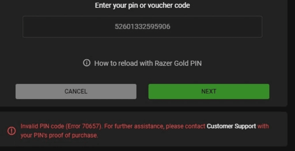Razer Gold gift card errors and solutions