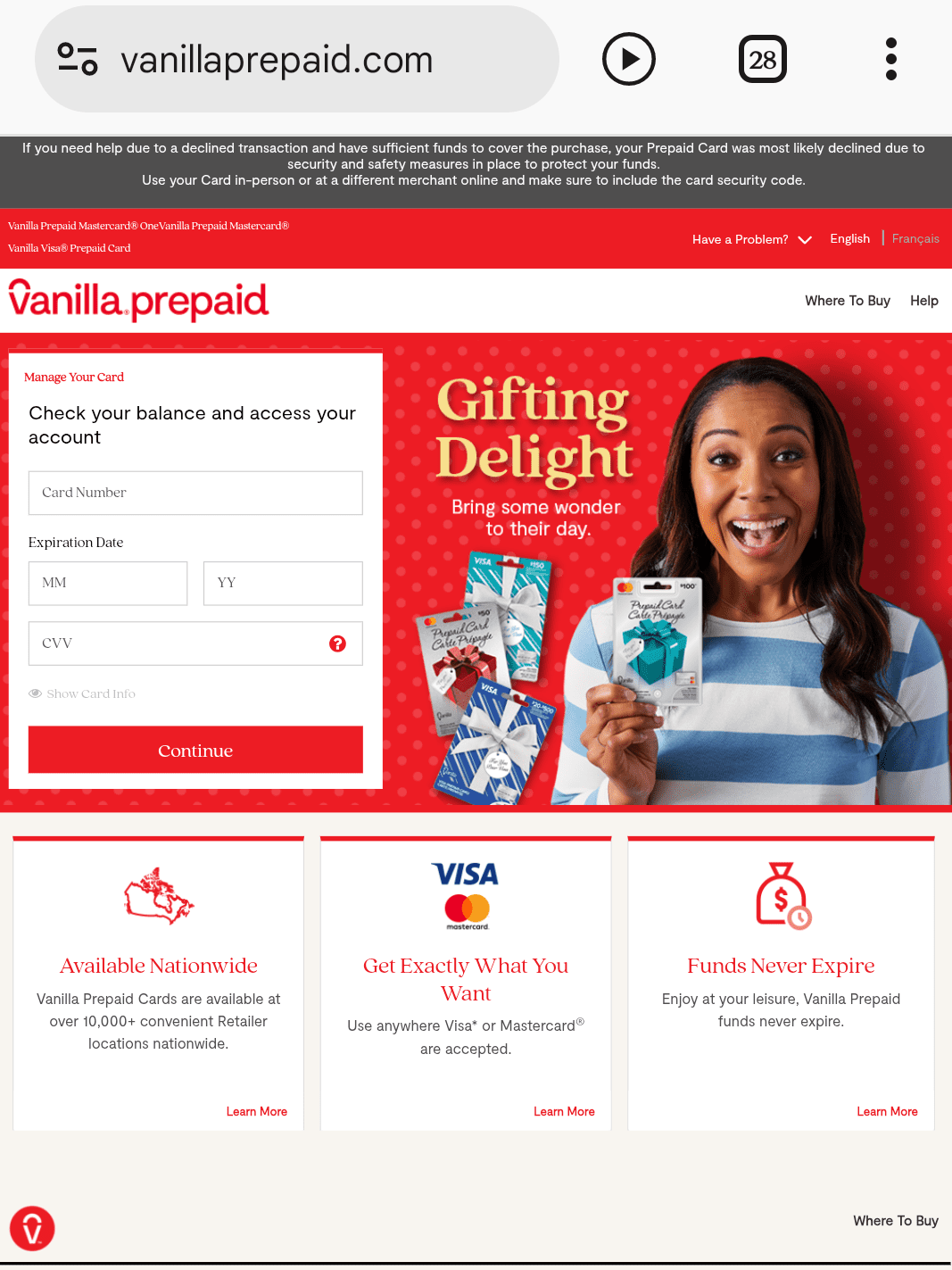 Set up billing address on Vanilla gift card