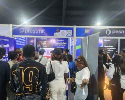 The crowd at the Prestmit booth at Lagos Tech Fest 2025.