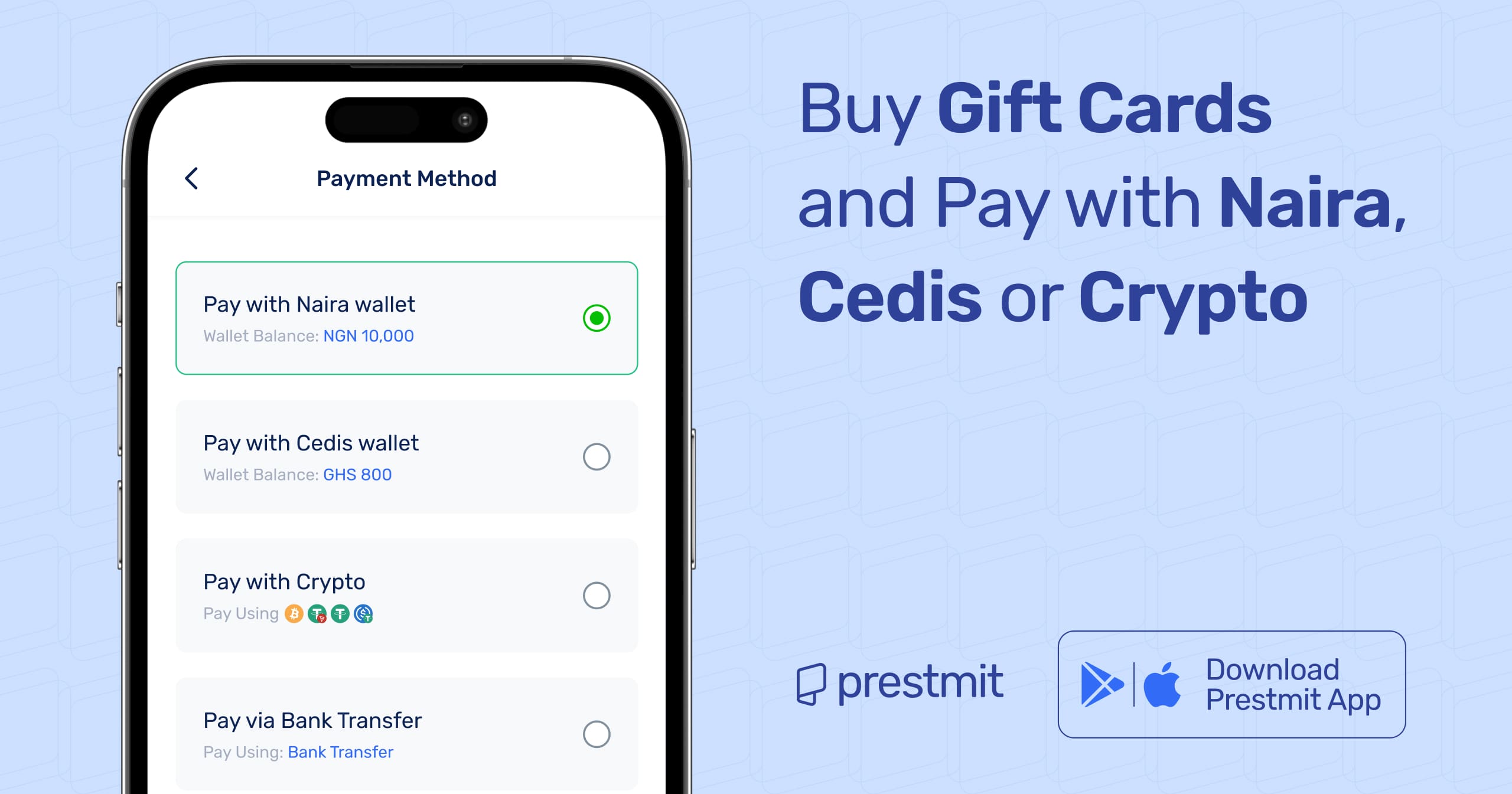 Instantly Buy Gift Cards Online | With Bitcoin, Naira, Cedis - Prestmit