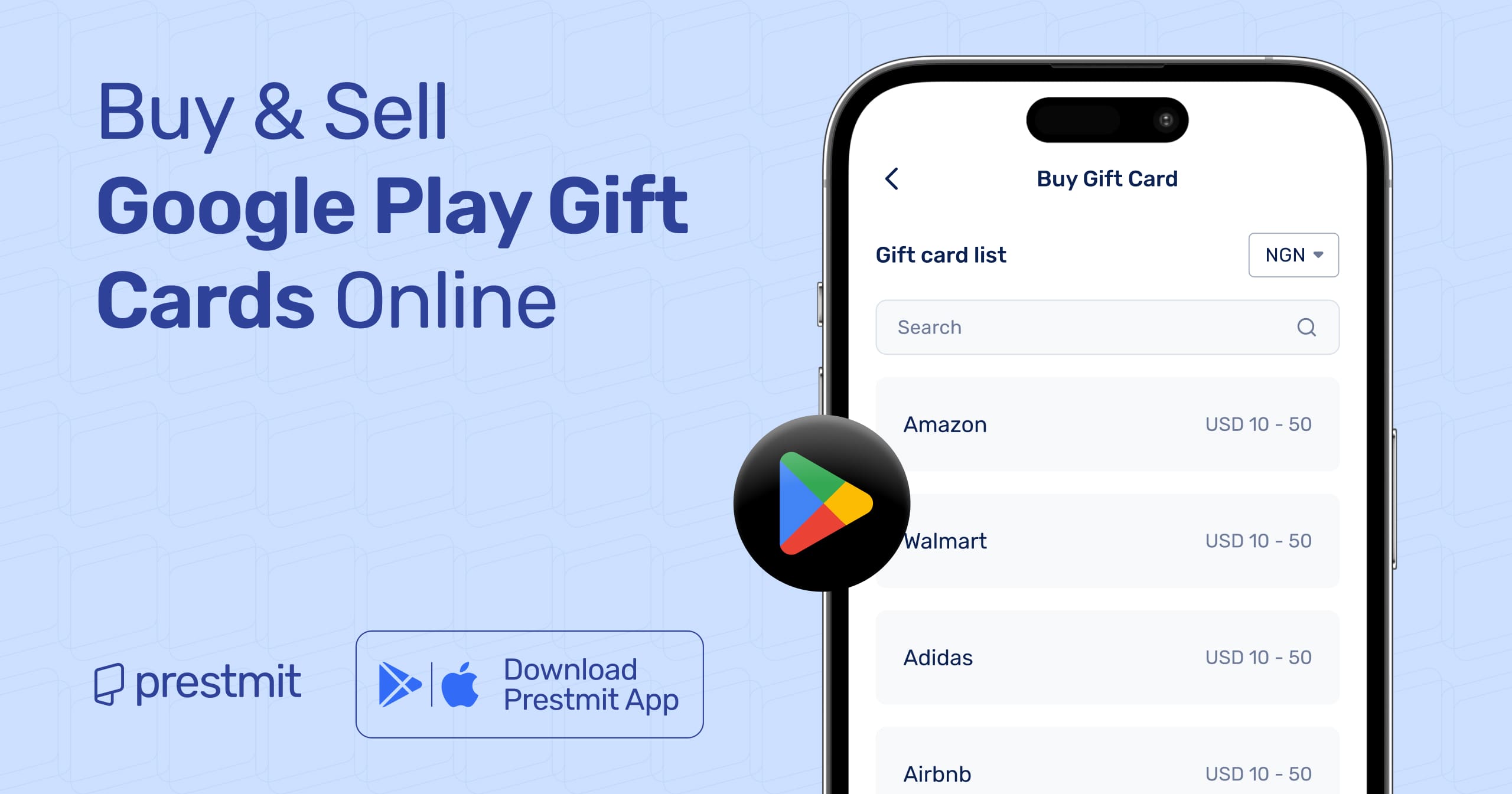 Best Place to Buy & Sell Google Play Gift Cards Online - Prestmit