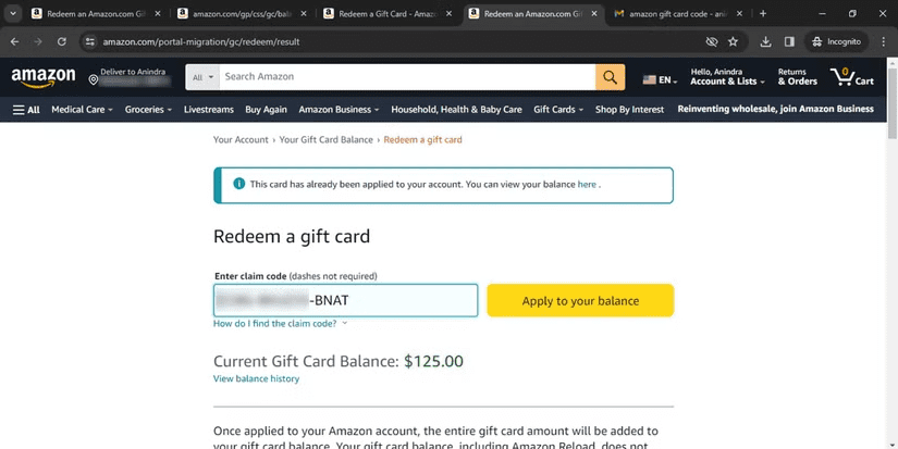 Use Amazon gift card on Kindle