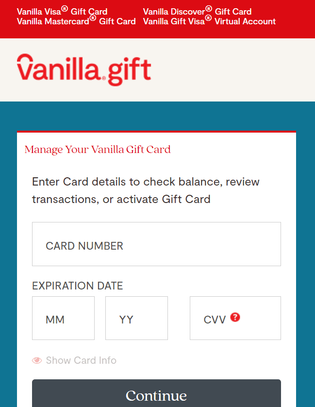 Check Vanilla gift card balance